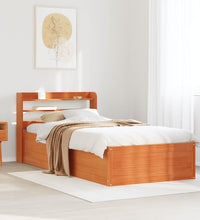 Massivholzbett mit Kopfteil Wachsbraun 90x200 cm Kiefer