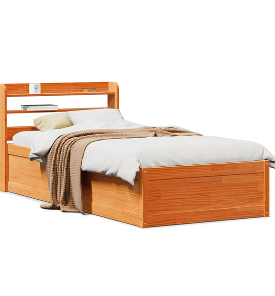 Massivholzbett mit Kopfteil Wachsbraun 90x200 cm Kiefer