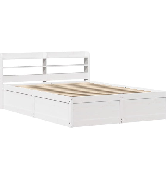 Massivholzbett mit Kopfteil Weiß 140x190 cm Kiefer