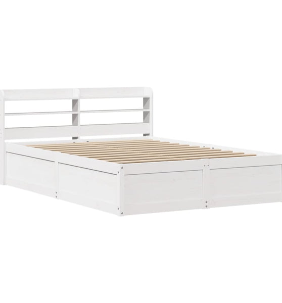 Massivholzbett mit Kopfteil Weiß 135x190 cm Kiefer
