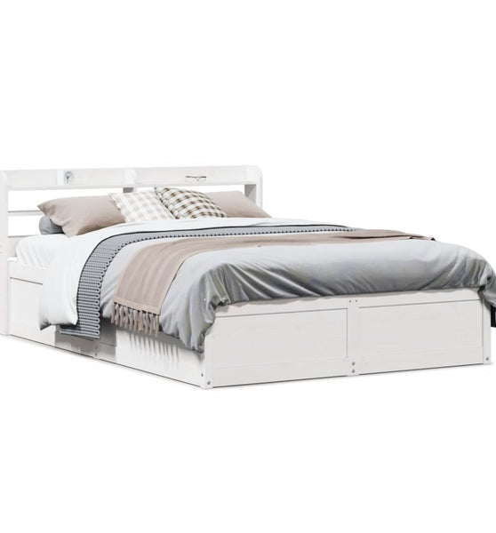 Massivholzbett mit Kopfteil Weiß 135x190 cm Kiefer