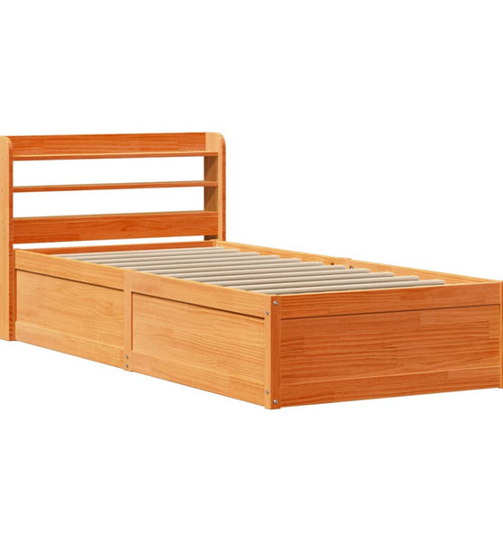 Massivholzbett mit Kopfteil Wachsbraun 90x190 cm Kiefer