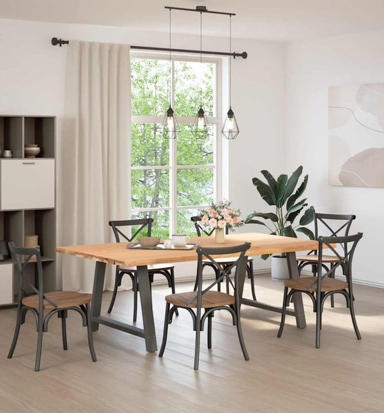 Esstisch mit Baumkanten 220x120x74 cm Massivholz Eiche Rechteck