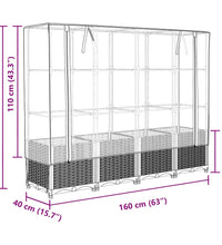 Hochbeet mit Gewächshaus-Aufsatz Rattan-Optik 160x40x138 cm