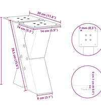 Couchtischbeine X-Form 2 Stk. Naturstahl 30x(30-31) cm Stahl