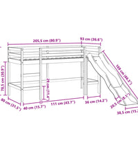 Kinderhochbett ohne Matratze 80x200 cm Massivholz Kiefer