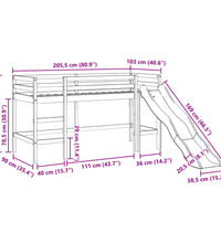 Kinderhochbett ohne Matratze Weiß 90x200 cm Massivholz Kiefer