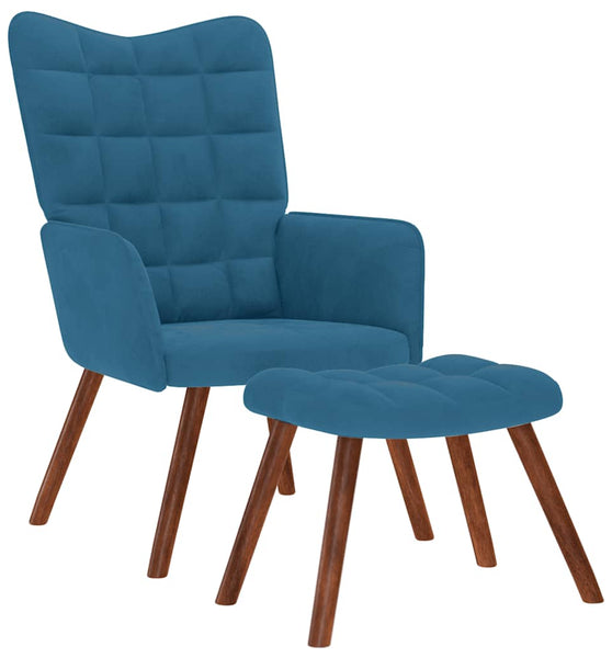 Relaxsessel mit Hocker Blau Samt