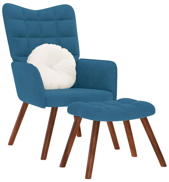 Relaxsessel mit Hocker Blau Samt