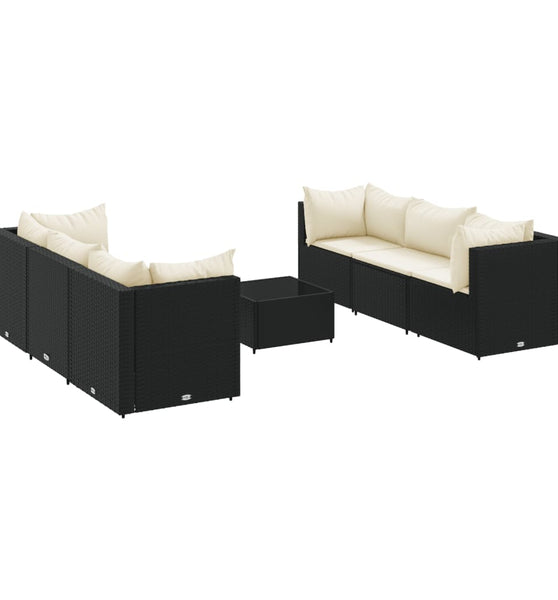 7-tlg. Garten-Lounge-Set mit Kissen Schwarz Poly Rattan