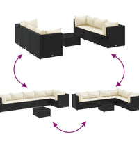 7-tlg. Garten-Lounge-Set mit Kissen Schwarz Poly Rattan
