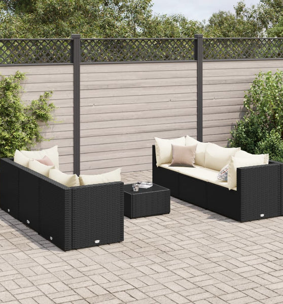 7-tlg. Garten-Lounge-Set mit Kissen Schwarz Poly Rattan