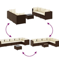 7-tlg. Garten-Lounge-Set mit Kissen Braun Poly Rattan