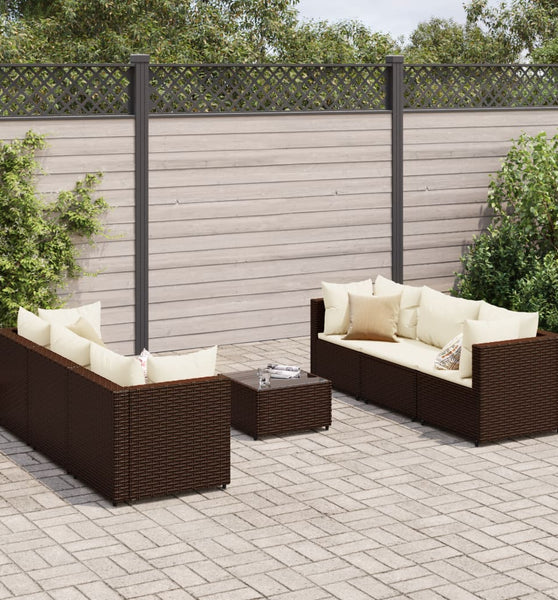 7-tlg. Garten-Lounge-Set mit Kissen Braun Poly Rattan