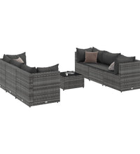 7-tlg. Garten-Lounge-Set mit Kissen Grau Poly Rattan