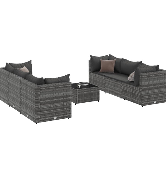 7-tlg. Garten-Lounge-Set mit Kissen Grau Poly Rattan