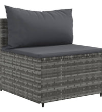 7-tlg. Garten-Lounge-Set mit Kissen Grau Poly Rattan