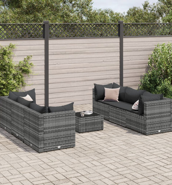 7-tlg. Garten-Lounge-Set mit Kissen Grau Poly Rattan