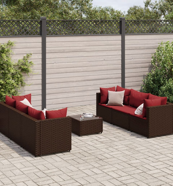 7-tlg. Garten-Lounge-Set mit Kissen Braun Poly Rattan