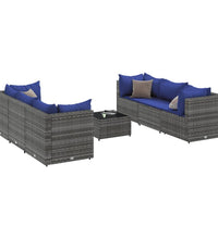 7-tlg. Garten-Lounge-Set mit Kissen Grau Poly Rattan