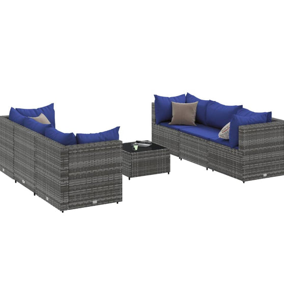 7-tlg. Garten-Lounge-Set mit Kissen Grau Poly Rattan