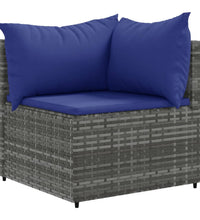 7-tlg. Garten-Lounge-Set mit Kissen Grau Poly Rattan