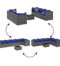 7-tlg. Garten-Lounge-Set mit Kissen Grau Poly Rattan