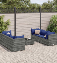 7-tlg. Garten-Lounge-Set mit Kissen Grau Poly Rattan