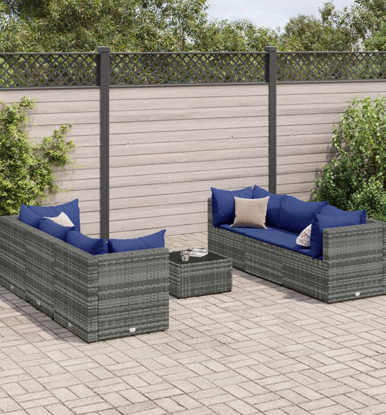 7-tlg. Garten-Lounge-Set mit Kissen Grau Poly Rattan