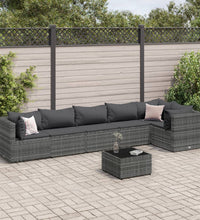 7-tlg. Garten-Lounge-Set mit Kissen Grau Poly Rattan