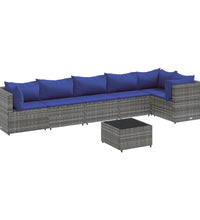 7-tlg. Garten-Lounge-Set mit Kissen Grau Poly Rattan