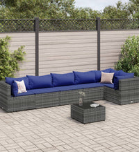 7-tlg. Garten-Lounge-Set mit Kissen Grau Poly Rattan