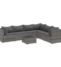 7-tlg. Garten-Lounge-Set mit Kissen Grau Poly Rattan