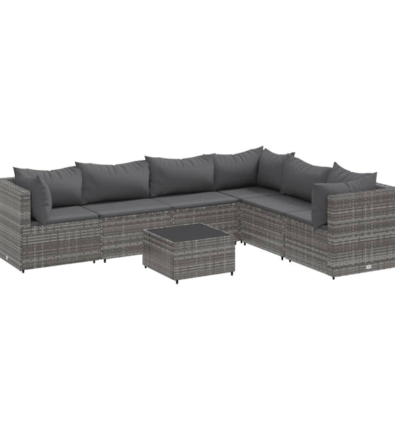 7-tlg. Garten-Lounge-Set mit Kissen Grau Poly Rattan