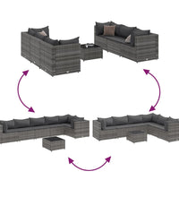 7-tlg. Garten-Lounge-Set mit Kissen Grau Poly Rattan