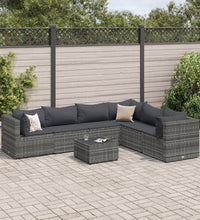 7-tlg. Garten-Lounge-Set mit Kissen Grau Poly Rattan