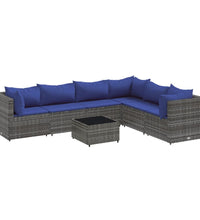 7-tlg. Garten-Lounge-Set mit Kissen Grau Poly Rattan