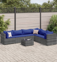 7-tlg. Garten-Lounge-Set mit Kissen Grau Poly Rattan