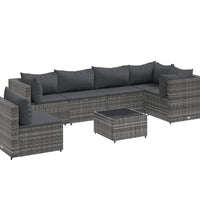 7-tlg. Garten-Lounge-Set mit Kissen Grau Poly Rattan