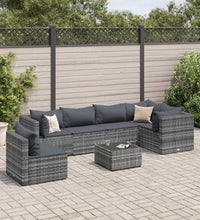 7-tlg. Garten-Lounge-Set mit Kissen Grau Poly Rattan