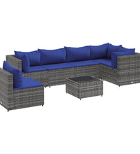 7-tlg. Garten-Lounge-Set mit Kissen Grau Poly Rattan