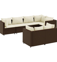 7-tlg. Garten-Lounge-Set mit Kissen Braun Poly Rattan
