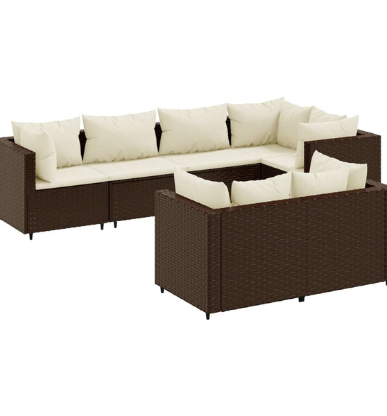 7-tlg. Garten-Lounge-Set mit Kissen Braun Poly Rattan