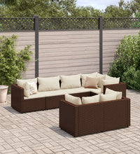 7-tlg. Garten-Lounge-Set mit Kissen Braun Poly Rattan