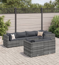 7-tlg. Garten-Lounge-Set mit Kissen Grau Poly Rattan