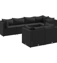 7-tlg. Garten-Lounge-Set mit Kissen Schwarz Poly Rattan