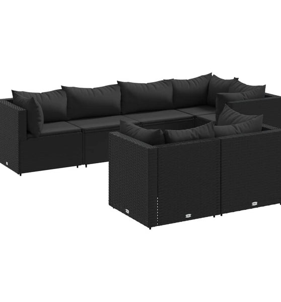 7-tlg. Garten-Lounge-Set mit Kissen Schwarz Poly Rattan