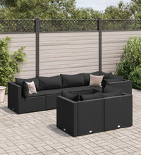 7-tlg. Garten-Lounge-Set mit Kissen Schwarz Poly Rattan