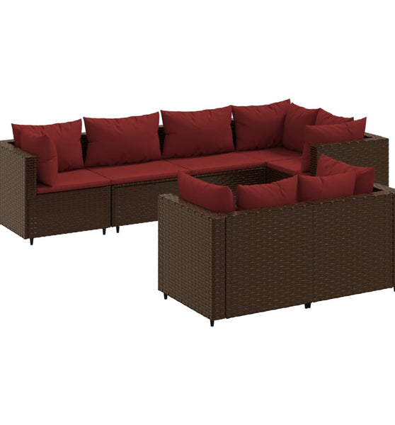 7-tlg. Garten-Lounge-Set mit Kissen Braun Poly Rattan