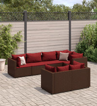 7-tlg. Garten-Lounge-Set mit Kissen Braun Poly Rattan